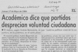 Académico dice que partidos desprecian voluntad ciudadana Académico dice que partidos desprecian voluntad ciudadana