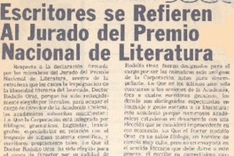 Escritores se refieren al jurado del Premio Nacional de Literatura. Escritores se refieren al jurado del Premio Nacional de Literatura.
