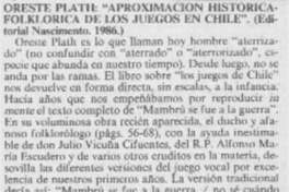 Aproximación histórica-folklórica de los juegos en Chile" Aproximación histórica-folklórica de los juegos en Chile"