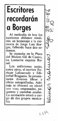 Escritores recordarán a Borges. Escritores recordarán a Borges.