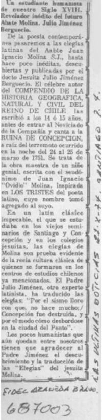 El estudiante humanista de nuestro siglo XVIII, revelador inédito del futuro Abate Molina El estudiante humanista de nuestro siglo XVIII, revelador inédito del futuro Abate Molina