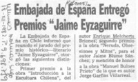 Embajada de España entregó premios "Jaime Eyzaguirre". Embajada de España entregó premios "Jaime Eyzaguirre".