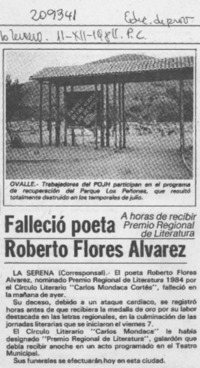 Falleció poeta Roberto Flores Alvarez Falleció poeta Roberto Flores Alvarez