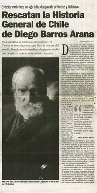 Rescatan la Historia General de Chile de Diego Barros Arana Rescatan la Historia General de Chile de Diego Barros Arana