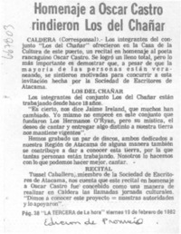 Homenaje a Oscar Castro rindieron los del Chañar. Homenaje a Oscar Castro rindieron los del Chañar.
