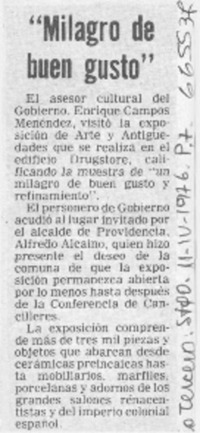 Milagro de buen gusto". Milagro de buen gusto".