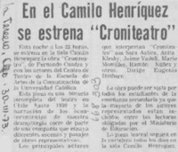 En el Camilo Henríquez se estrena "Croniteatro". En el Camilo Henríquez se estrena "Croniteatro".