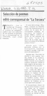 Selección de poemas editó corresponsal de "La Tercera". Selección de poemas editó corresponsal de "La Tercera".