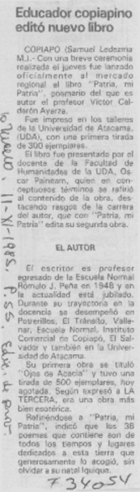 Educador copiapino editó nuevo libro. Educador copiapino editó nuevo libro.
