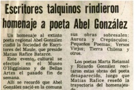Escritores talquinos rindieron homenaje a poeta Abel González. Escritores talquinos rindieron homenaje a poeta Abel González.