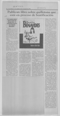 Publican libro sobre quillotana que está en proceso de beatificación Publican libro sobre quillotana que está en proceso de beatificación