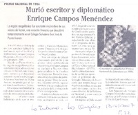 Murió escritor y diplomático Enrique Campos Menéndez Murió escritor y diplomático Enrique Campos Menéndez