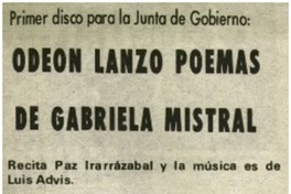 Odeon lanzó poemas de Gabriela Mistral. Odeon lanzó poemas de Gabriela Mistral.