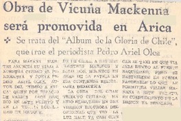 Obra de Vicuña Mackenna será promovida en Arica. Obra de Vicuña Mackenna será promovida en Arica.