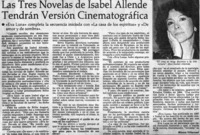 Las tres novelas de Isabel Allende tendrán versión cinematográfica Las tres novelas de Isabel Allende tendrán versión cinematográfica