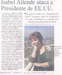 Isabel Allende ataca a Presidente de EE.UU Isabel Allende ataca a Presidente de EE.UU