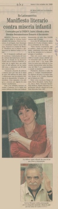 Manifiesto literario contra miseria infantil. Manifiesto literario contra miseria infantil.