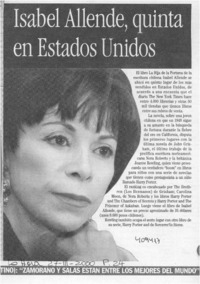 Isabel Allende, quinta en Estados Unidos Isabel Allende, quinta en Estados Unidos
