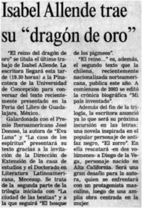 Isabel Allende trae su "dragón de oro". Isabel Allende trae su "dragón de oro".