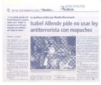 Isabel Allende pide no usar ley antiterrorista con mapuches Isabel Allende pide no usar ley antiterrorista con mapuches