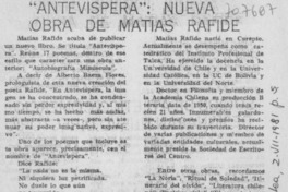 Antevíspera": nueva obra de Matías Rafide. Antevíspera": nueva obra de Matías Rafide.