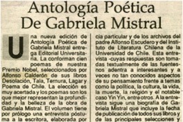Antología poética de Gabriela Mistral. Antología poética de Gabriela Mistral.