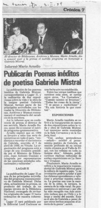 Publicarán poemas inéditos de poetisa Gabriela Mistral Publicarán poemas inéditos de poetisa Gabriela Mistral