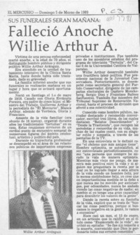 Falleció anoche Willie Arthur A. Falleció anoche Willie Arthur A.