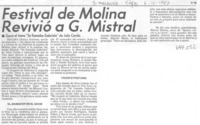 Festival de Molina revivió a G. Mistral Festival de Molina revivió a G. Mistral