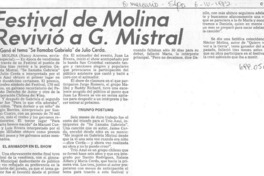 Festival de Molina revivió a G. Mistral Festival de Molina revivió a G. Mistral
