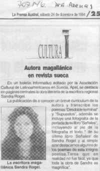 Autora magallánica en revista sueca. Autora magallánica en revista sueca.
