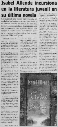 Isabel Allende incrusiona en la literatura juvenil en su última novela Isabel Allende incrusiona en la literatura juvenil en su última novela