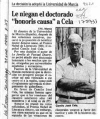 Le niegan el doctorado "honoris causa" a Cela Le niegan el doctorado "honoris causa" a Cela