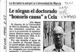 Le niegan el doctorado "honoris causa" a Cela Le niegan el doctorado "honoris causa" a Cela