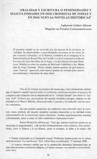 Oralidad y escritura o femineidades y masculinidades en dos cronistas de indias y en dos nuevas novelas históricas Oralidad y escritura o femineidades y masculinidades en dos cronistas de indias y en dos nuevas novelas históricas