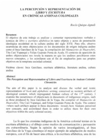 La percepción y representación de Libro y escritura en crónicas andinas coloniales La percepción y representación de Libro y escritura en crónicas andinas coloniales