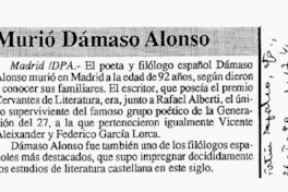 Murió Dámaso Alonso. Murió Dámaso Alonso.