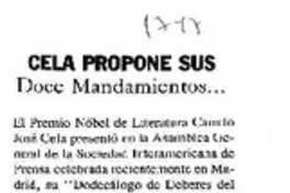 Cela propone sus doce mandamientos... Cela propone sus doce mandamientos...