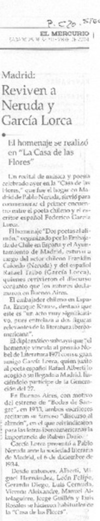 Reviven a Neruda y García Lorca Reviven a Neruda y García Lorca
