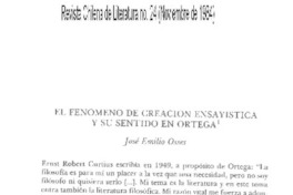 El Fenómeno de creación ensayística y su sentido en Ortega El Fenómeno de creación ensayística y su sentido en Ortega
