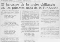 El heroísmo de la mujer chillaneja en los primeros años de la fundación El heroísmo de la mujer chillaneja en los primeros años de la fundación