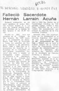 Falleció sacerdote Hernán Larraín Acuña. Falleció sacerdote Hernán Larraín Acuña.