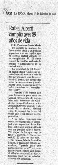 Rafael Alberti cumplió ayer 89 años de vida. Rafael Alberti cumplió ayer 89 años de vida.