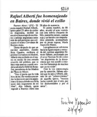 Rafael Alberti fue homenajeado en Baires, donde vivió el exilio. Rafael Alberti fue homenajeado en Baires, donde vivió el exilio.