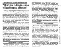 "El Premio Adonais es una obligación para el futuro" Poeta español Juan Carlos Mestres "El Premio Adonais es una obligación para el futuro" Poeta español Juan Carlos Mestres