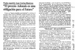 "El Premio Adonais es una obligación para el futuro" Poeta español Juan Carlos Mestres "El Premio Adonais es una obligación para el futuro" Poeta español Juan Carlos Mestres