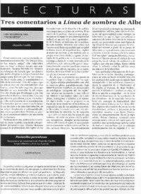 Tres comentario a Línea de sombra de Alberto Moreiras Tres comentario a Línea de sombra de Alberto Moreiras