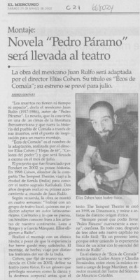 Novela "Pedro Páramo" será llevada al teatro Novela "Pedro Páramo" será llevada al teatro