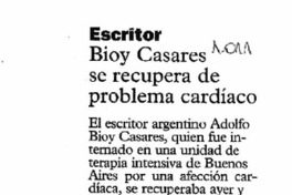 Escritor Bioy Casares se recupera de problema cardíaco. Escritor Bioy Casares se recupera de problema cardíaco.