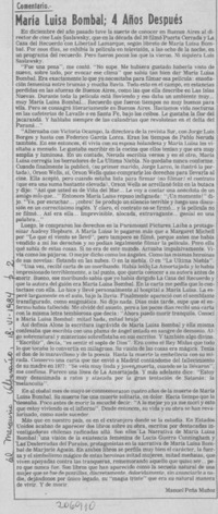 María Luisa Bombal, cuatro años después María Luisa Bombal, cuatro años después